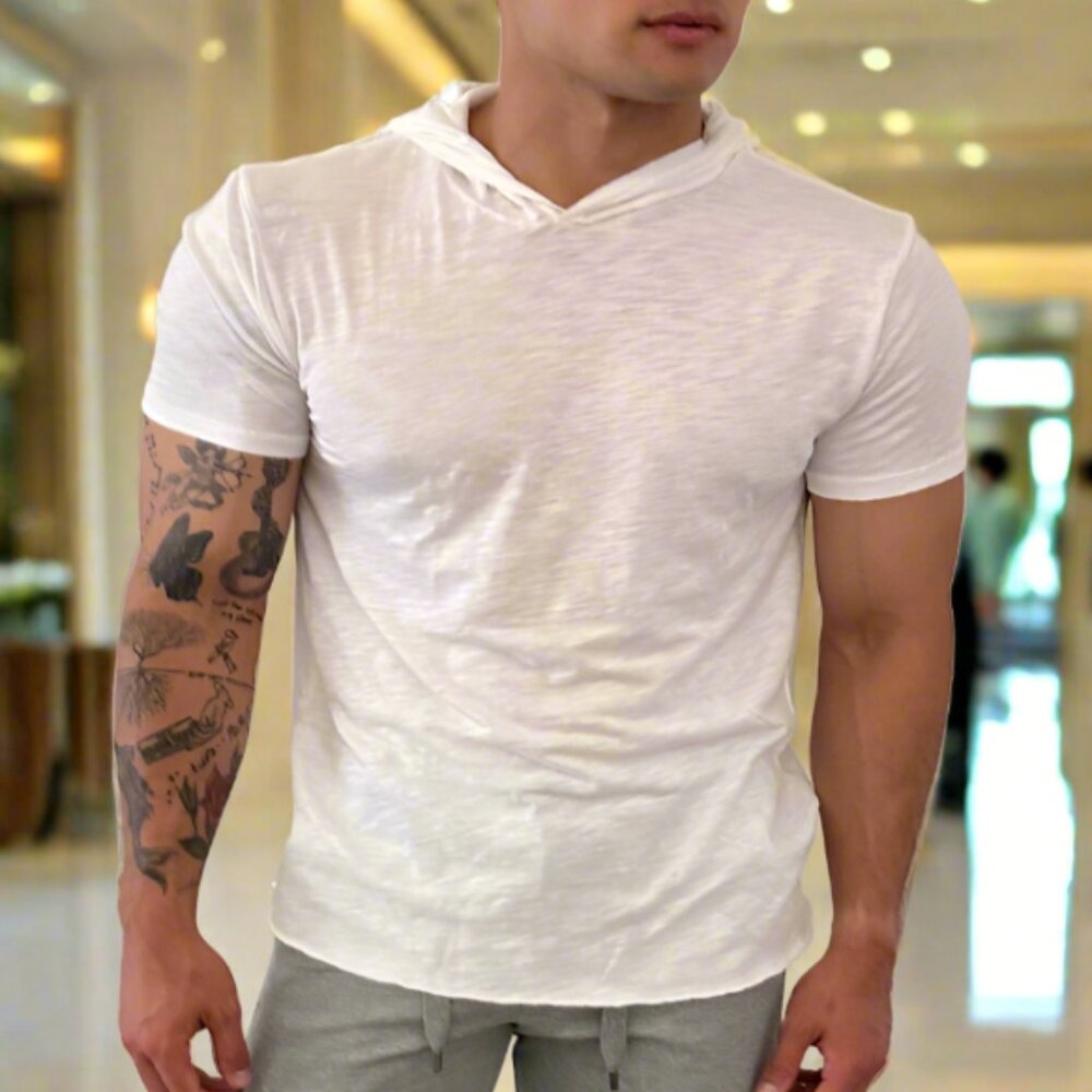 4 Corners Short Sleeve Hoodie (White) 100% USA Cotton